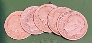 lot 110 image: Five (5) Silver 1950s&nbspRoosevelt Dimes (Bid is times the quantity of 5)&nbsp