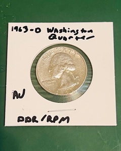 lot 105 image: 1963D Silver Washington Quarter WDDR &amp RPM Errors