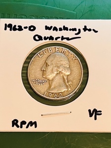lot 150 image: 1962-D Silver Washington Quarter WRPM Error