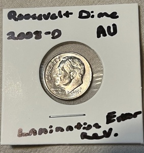 lot 114 image: 2008-D Roosevelt Dime W Reverse Lamination Error