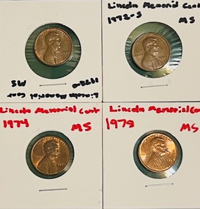 lot 123 image: Four (4) UncirculatedMint State Lincoln Cents - Including 1972-D, 1972-S, 1974, &amp 1978