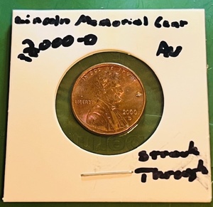 lot 128 image: 2000-D Lincoln Memorial Cent WStruck Through Error