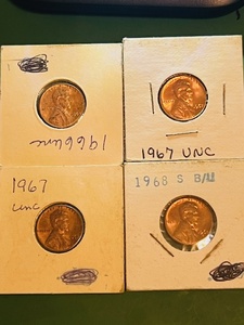 lot 127 image: Four (4) Uncirculated Lincoln Memorial Cents - Including 1966, (x2) 1967, &amp 1968