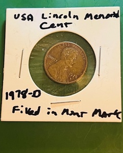 lot 130 image: 1978-D Lincoln Memorial Cent WFilled in Mint Mark Error