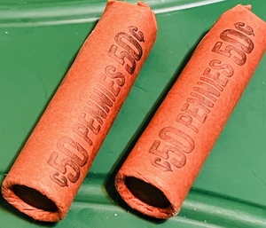lot 135 image: Two (2) Rolls of Lincoln Wheat Pennies - One 1940s, One 1950s
