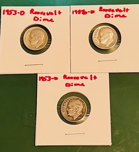lot 154 image: Three (3) Silver Roosevelt Dimes - Two (2) 1953 &amp 1956