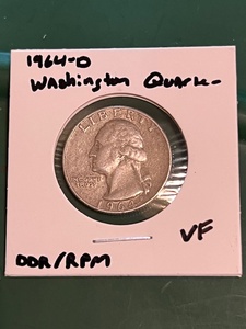lot 158 image: 1964-D Silver Washington Quarter W DDR &amp RPM Errors