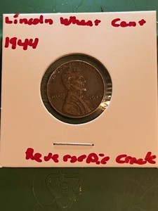 lot 165 image: 1944 Lincoln Wheat Cent w Reverse Die Crack