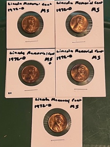 lot 175 image: Five (5) UncirculatedMint State 1972-D Lincoln Memorial Cents WRare Annealing Errors