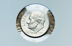 lot 184 image: 2002-D Roosevelt Dime WLamination Error