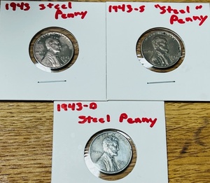 lot 191 image: Three (3) 1943 Lincoln Memorial Steel Pennies - 1943, 1943-D, & 1943-S