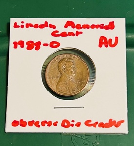 lot 192 image: 1988-D Lincoln Memorial Cent W Obverse Die Crack Error
