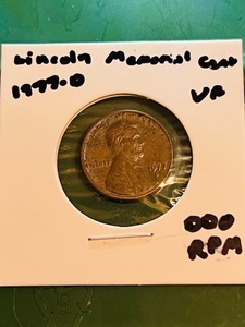 lot 193 image: 1977-D Lincoln Memorial Cent- Triple Struck Mint Mark Error
