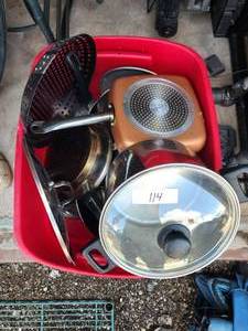 lot 114 image: Selection of pots and pans