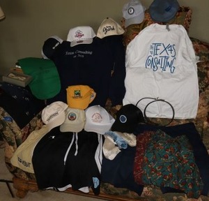 lot 27 image: Mens clothes and hats with leather belt and ties