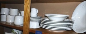 lot 174 image: White dish set and mugs by Gibson
