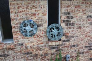lot 274 image: Outdoor metal wall clock and thermometer