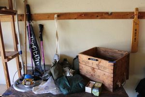 lot 289 image: Walking sticks, vintage wooden box, candle lantern, canteens and more
