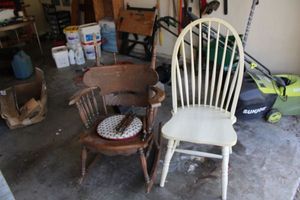 lot 306 image: Painted Solid wood spindle back chair and antique rocking chair