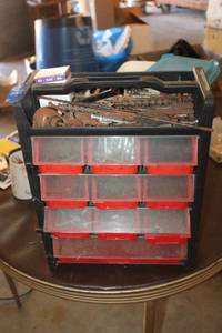 lot 333 image: Plastic hardware storage bins and contents