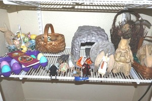 lot 215 image: Easter decorations plastic empty tomb with figurines, resurrection eggs, bunnies and baskets