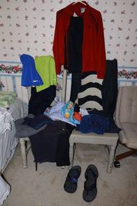 lot 235 image: Mens exercise and swimming clothes plus robe and flip flops