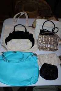 lot 117 image: Beaded clutch bags, Bechamel purse and blue leather purse