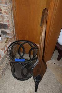 lot 114 image: Vintage wooden fire bellow with glass trash can