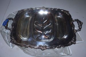 lot 107 image: Silver plated serving platter with tree emblem