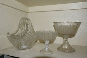lot 204 image: Antique glass compote (see note) and crystal clear basket