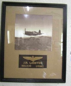 lot 46 image: JB Leaster Major USMC FRAMED PLANE  (CORSAIR F4U)  PHOTO