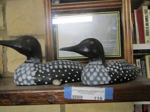 lot 118 image: LOON DUCK DECOY Qty 2 and a small framed duck art