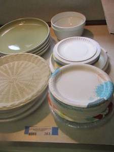 lot 263 image: plates-bowls- various paper products and plate holders
