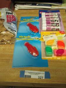 lot 327 image: stickey notes- rubber bands- glue sticks all new