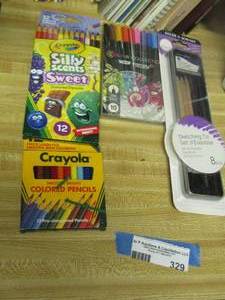 lot 329 image: scented markers- paint brushes- colored pencils