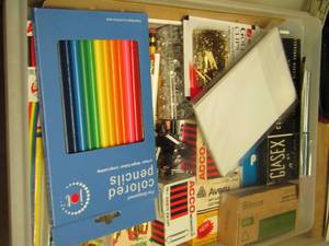 lot 352 image: art- school supply lot- color pencils- staples- paper clips-