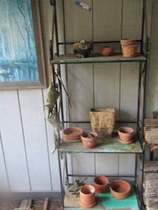 lot 448 image: outdoor bakers rack with various plant pots on it , used for plant stand