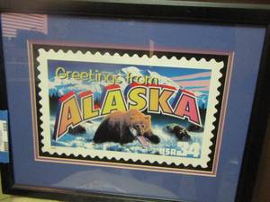 lot 689 image: greetings from alaska framed art