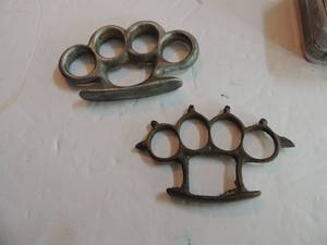 lot 693 image: brass knuckles & spikes aluminum knuckles