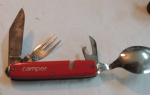 lot 723 image: colonial multi - canper - fork, spoon, bottle opener, knife
