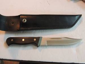 lot 752 image: vernco - hi cv stainless japan hand honed knife - kitchen knife in leather sheath