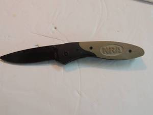 lot 522 image: nra stone river knife 3 blade , belt clip