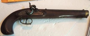 lot 61 image: Black Powder 45 Cal has Ramming rod UNKNOWN age