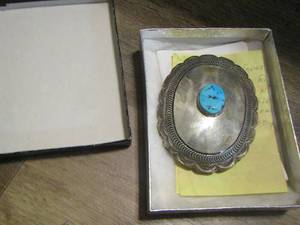 lot 885 image: tom chee silver and turquise belt buckle