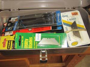 lot 1634 image: metal boxes qty 3 includes- cement glue- springs galore- metal boxes qty 3 - utility blades- mar fix it wire- rollers-
