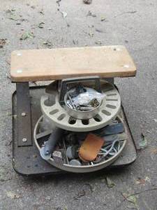 lot 1774 image: small shop rolling stool- small 2 tier caddy full of screws- nails and bolts