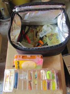 lot 1837 image: craftsman tool bag full of fishing items