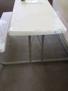 lot 1147 image: nice outdoor picnic table double sided needs hosed off but in great condition