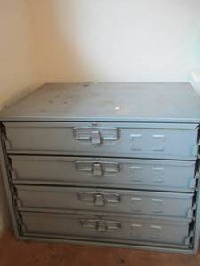 lot 1272 image: qty 4 drawer cabinet filled with, nails, hooks, screws, washers, and more