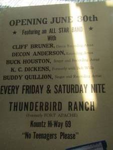 lot 1432 image: VINTAGE POSTER ADVERTISING THE OPENING OF THE THUNDERBIRD RANCH WITH THE GUEST PERFORMERS  LIST